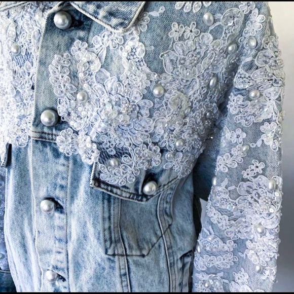 MIKAL COUTURE WEDDING Denim Bridal Lace Jacket - Picture 2 of 11